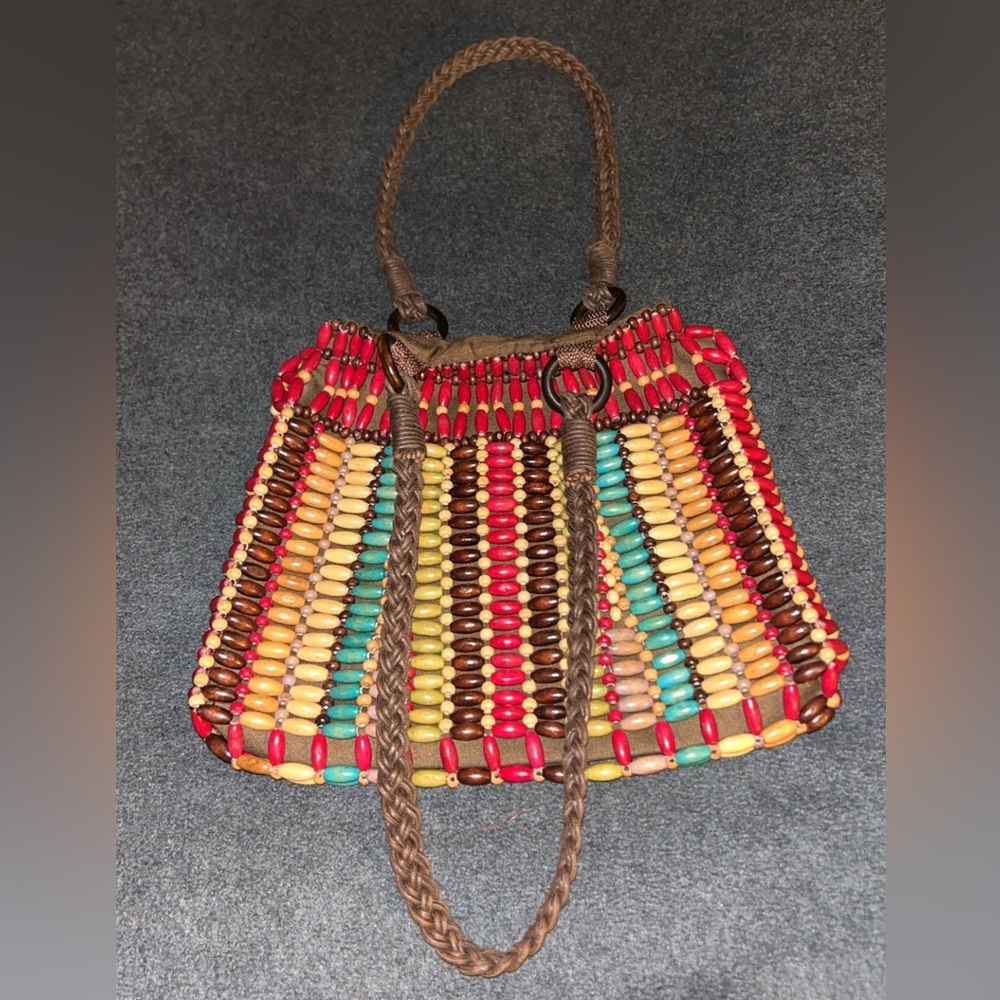 Multicolored Wood Beaded Women's HandBag